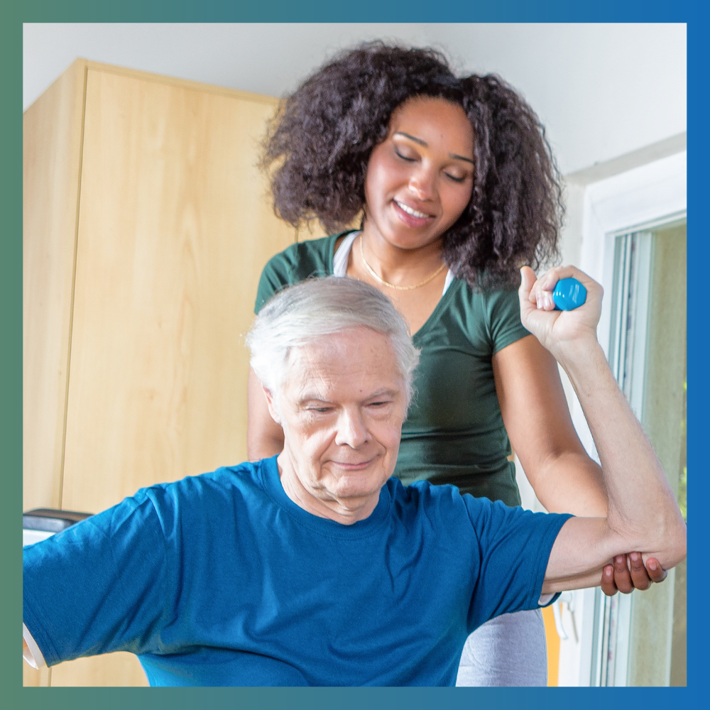Therapists assisting with exercises with a patient